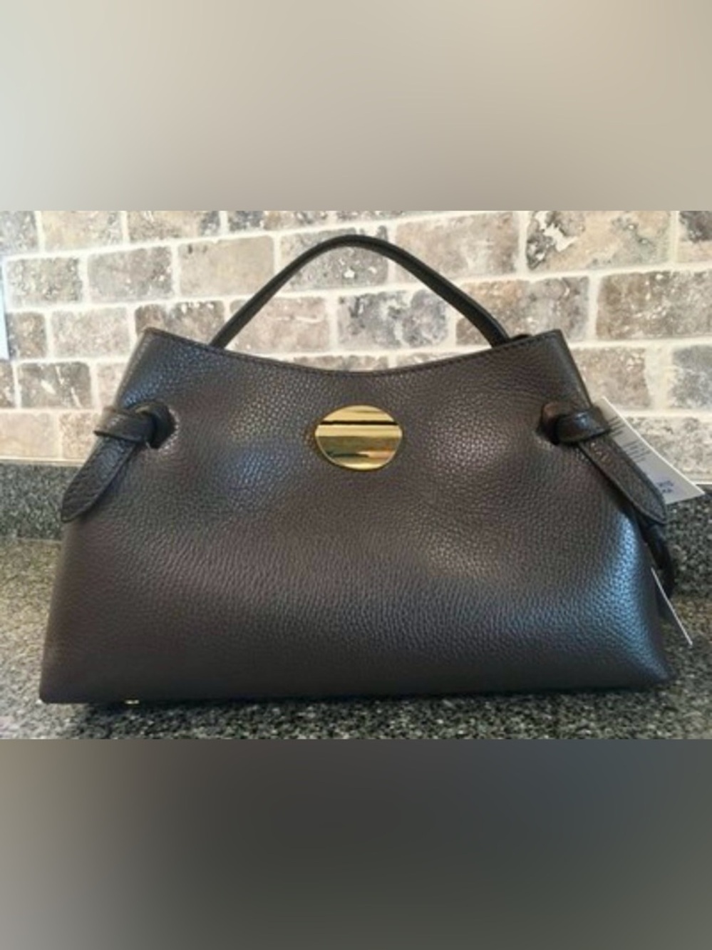 Isadora Moca Deep Brown Pebbled Leather Top-Handle Crossbody Bag - Picture 9 of 9